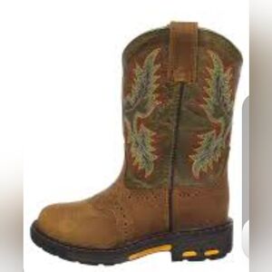 ARIAT WORKHOG Kids Brown Western Embroidered Pull-On Boots SIZE 12 VINTAGE